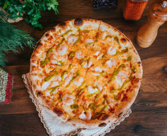 Pizza gamberi con pesto livrare Florești și Cluj-Napoca